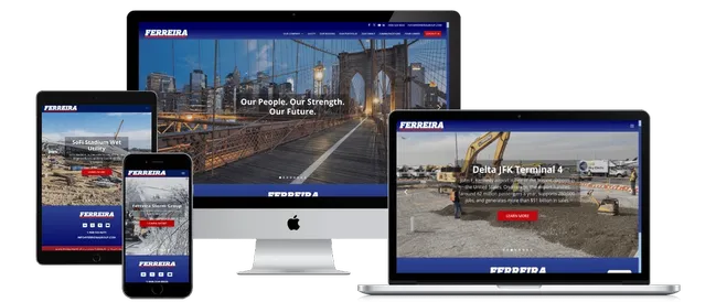 ferreiraconstruction.com shown on desktop, tablet, and phone