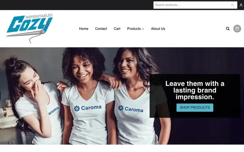 Cozy Imprintables website, built by Spencer Taylor